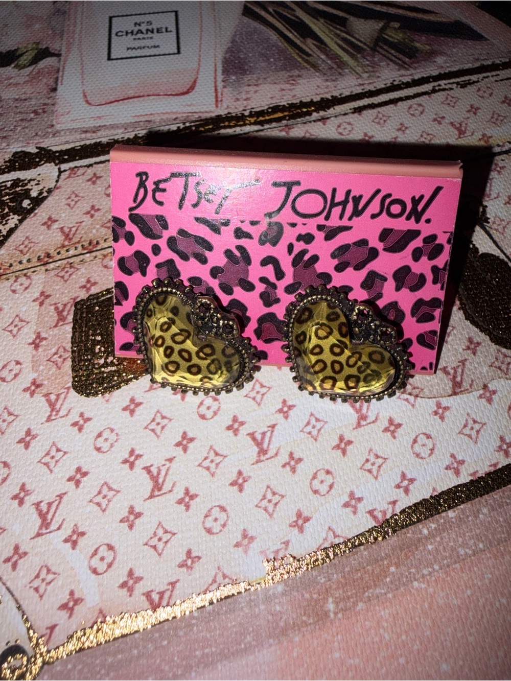 Betsey Johnson Gold tone Leopard Heart Stud Earrings